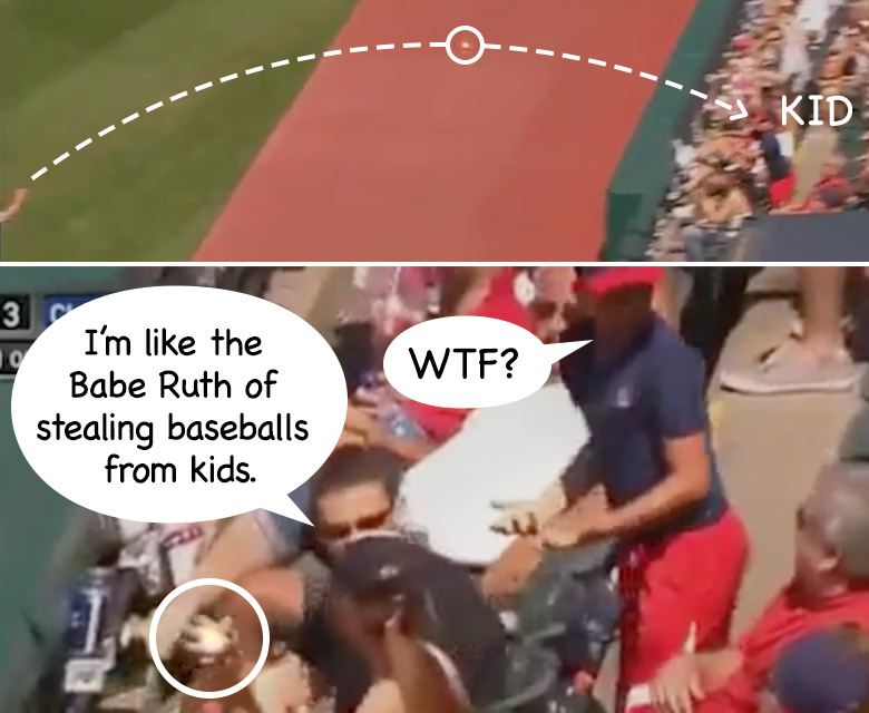 man steals baseball from boy