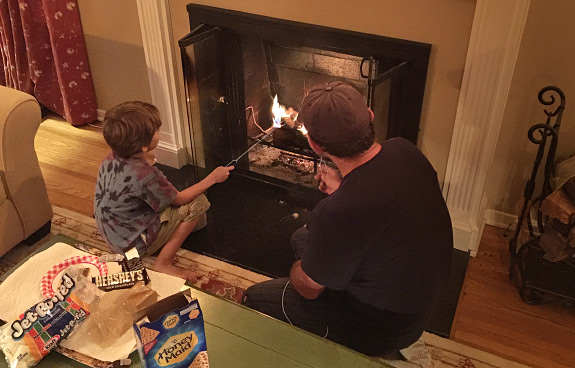 S'mores in the fireplace