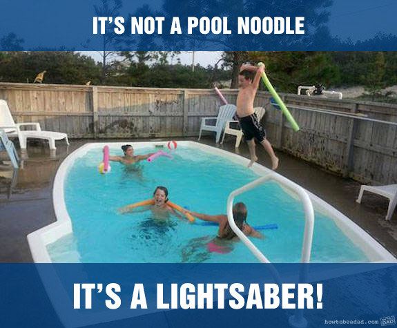 Funny Kid Mess-uses Pool Noodle Lightsaber
