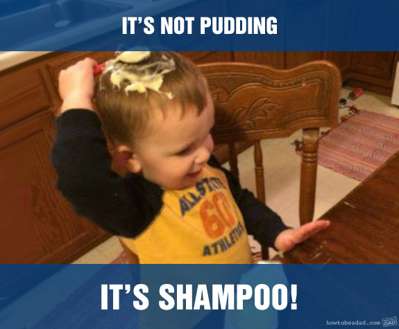 Funny Kid Mess-uses Pudding Shampoo