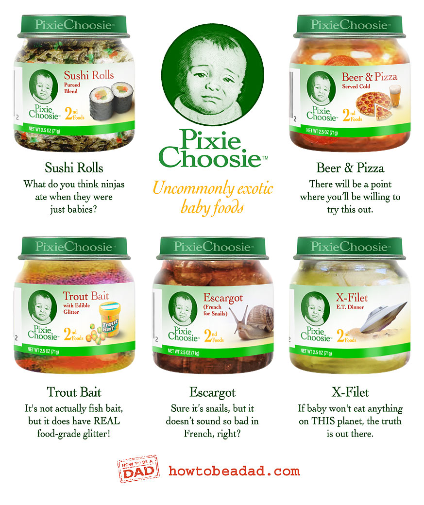 Pixie Choosie Exotic Baby Foods funny bad baby product