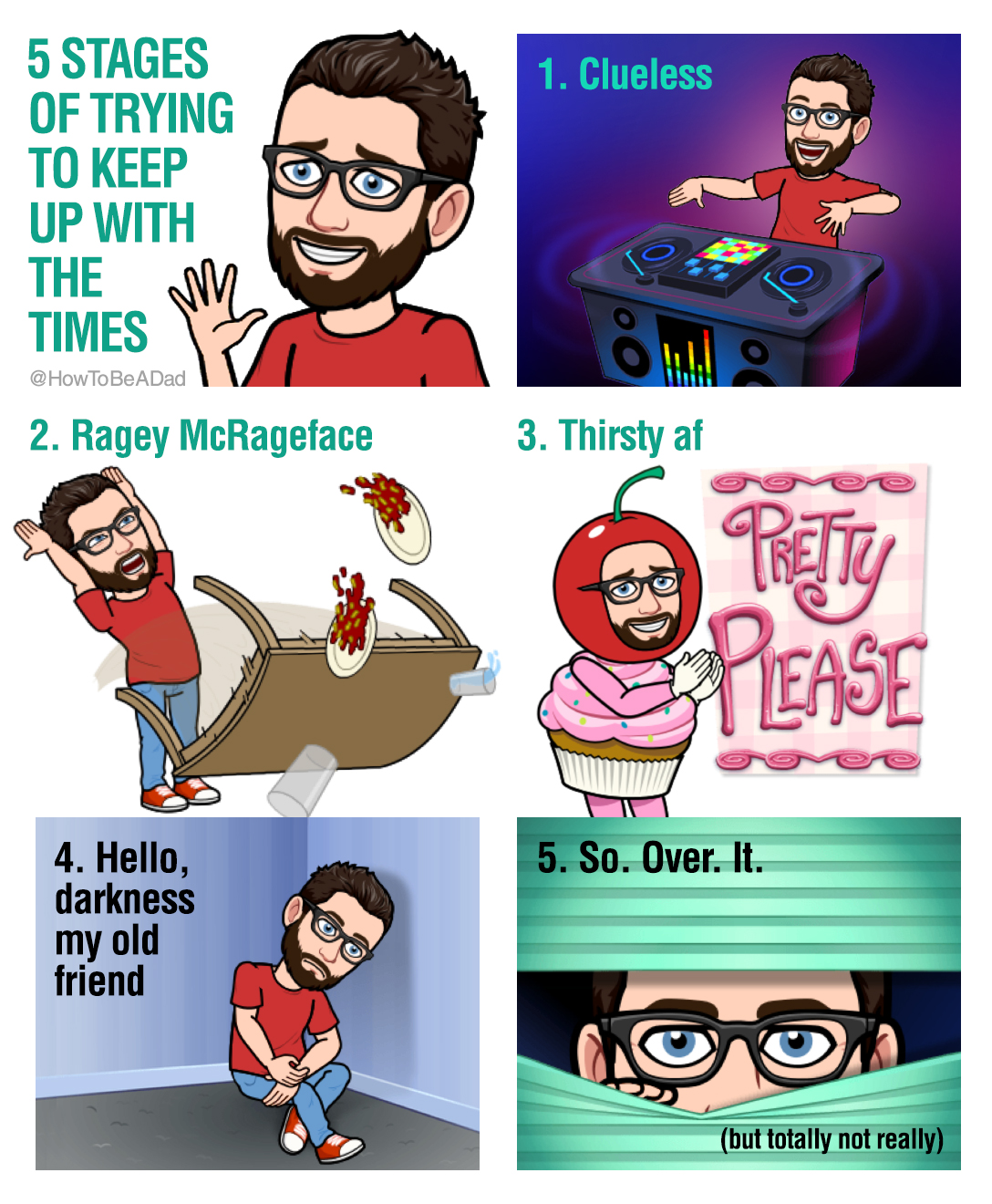 5 Stages of Trying Desperately to Keep Up with the Times Funny Graphic